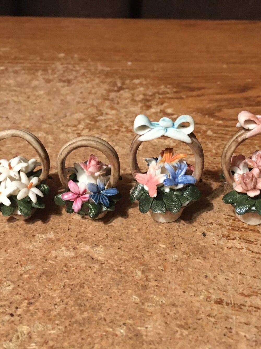 LOT OF 4 VINTAGE CAPODIMONTE MINIATURE FLOWER BASKETS
